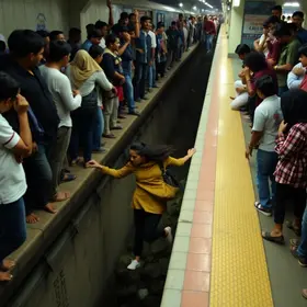 mulher cai no vão entre trem e plataforma superlotada