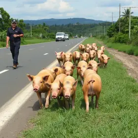porcos escapam de caminhonete